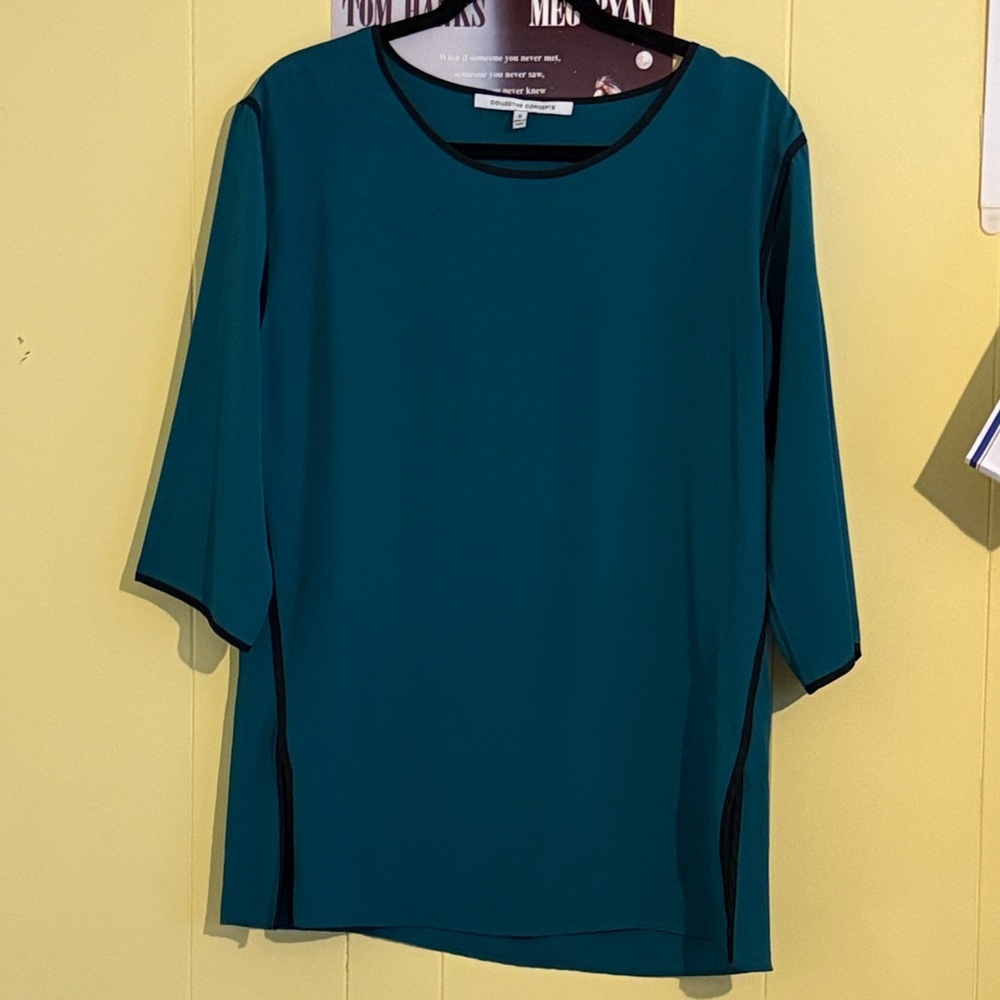 Teal Black Trim Blouse Small Collective Concepts